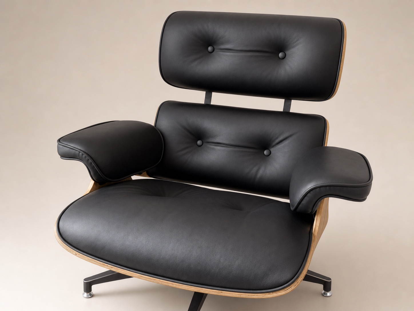 Front view of the tufted leather upholstery